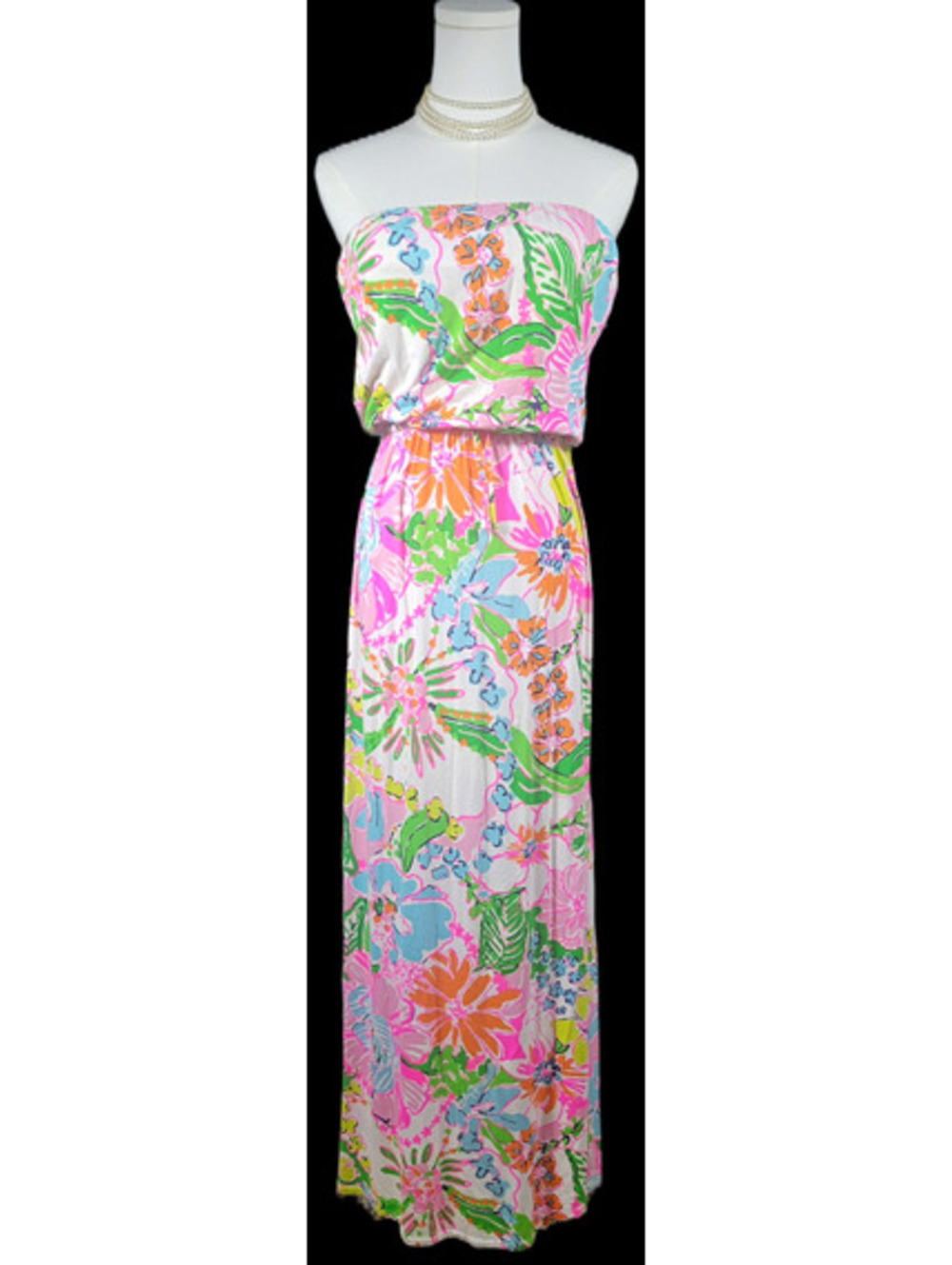 Lilly Pulitzer Womens S Multicolor Floral Strapless Pullover Maxi Dress Long